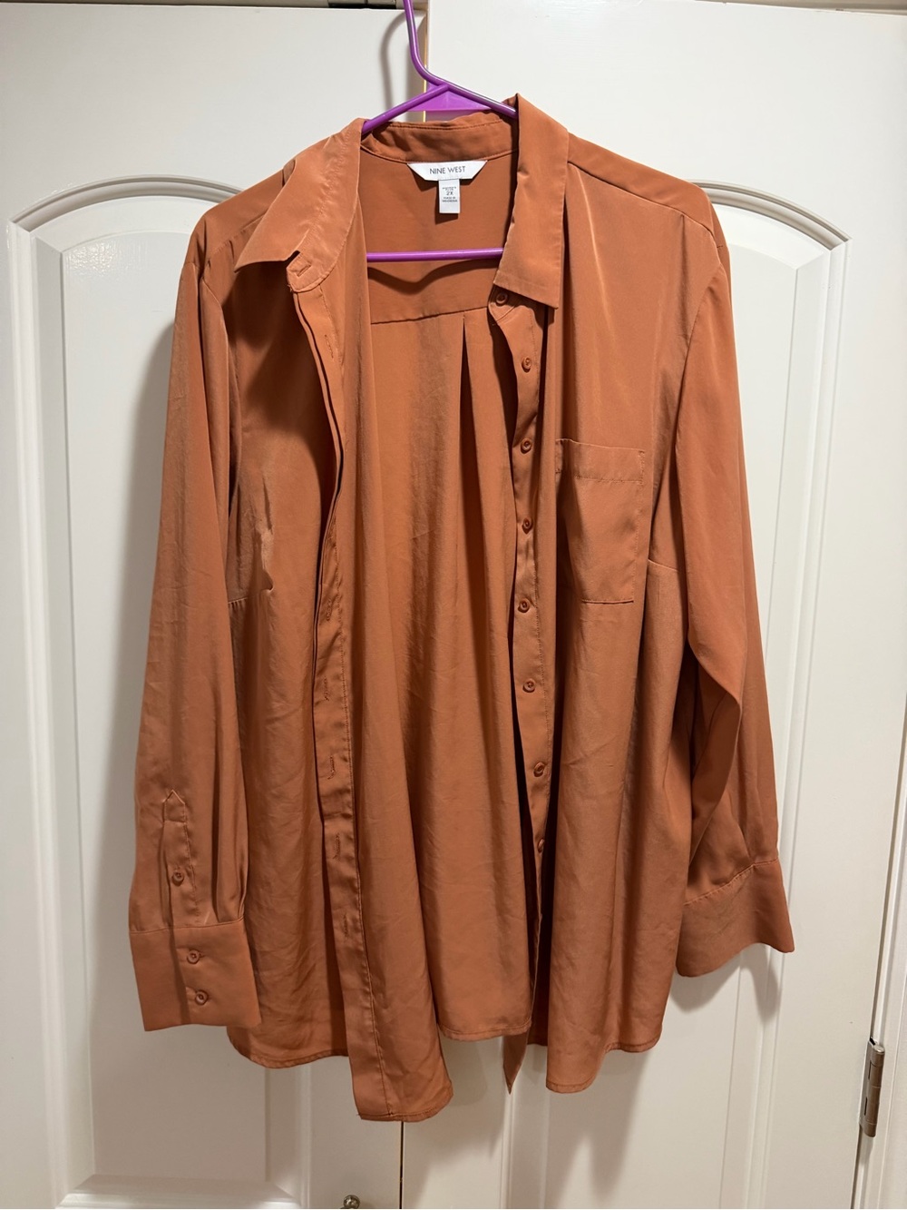 Nine West Terracotta Button-Front SILK Blouse